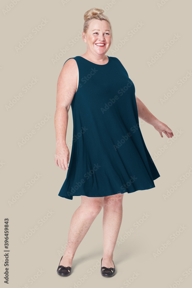 Body positivity mature happy plus size model posing