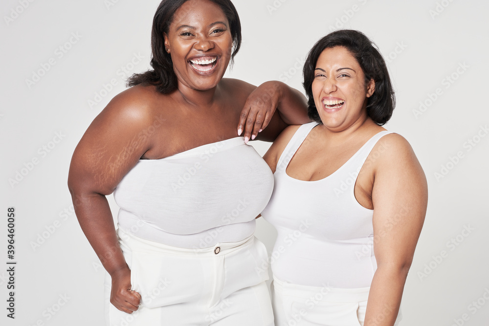 Body positivity background happy plus size models posing