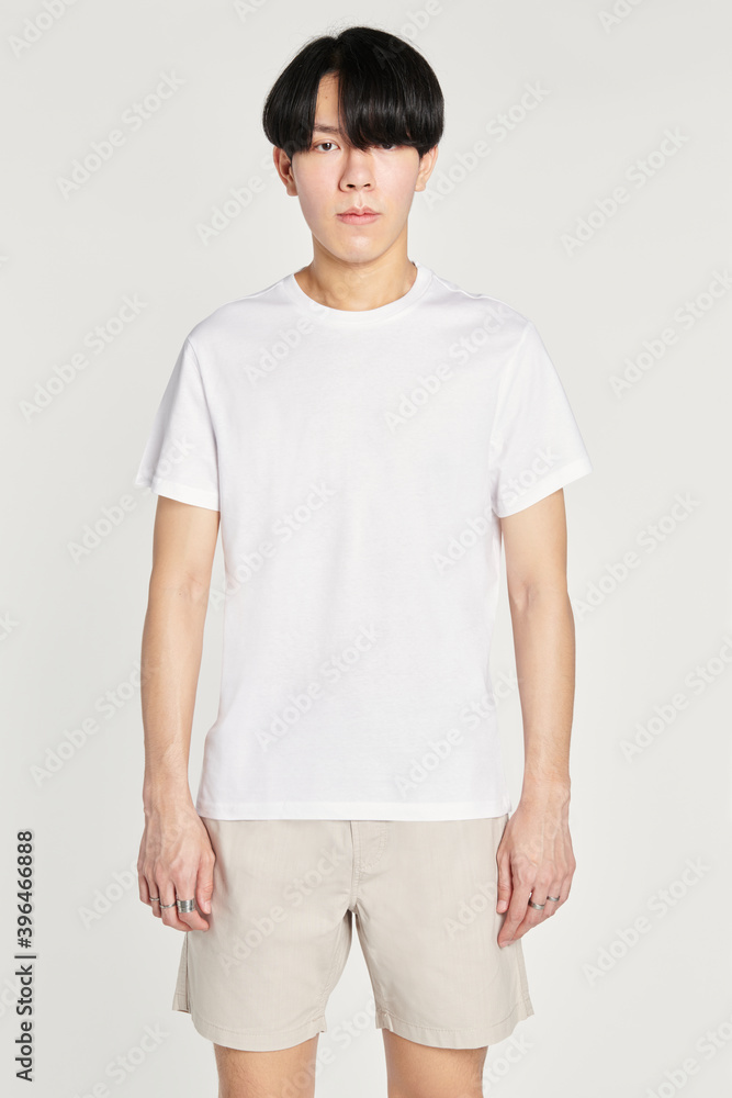 Asian man in a white t-shirt mockup