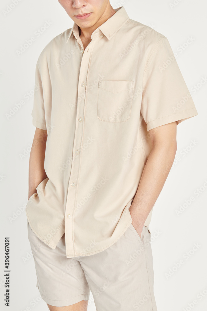 Asian man wearing a beige shirt mockup