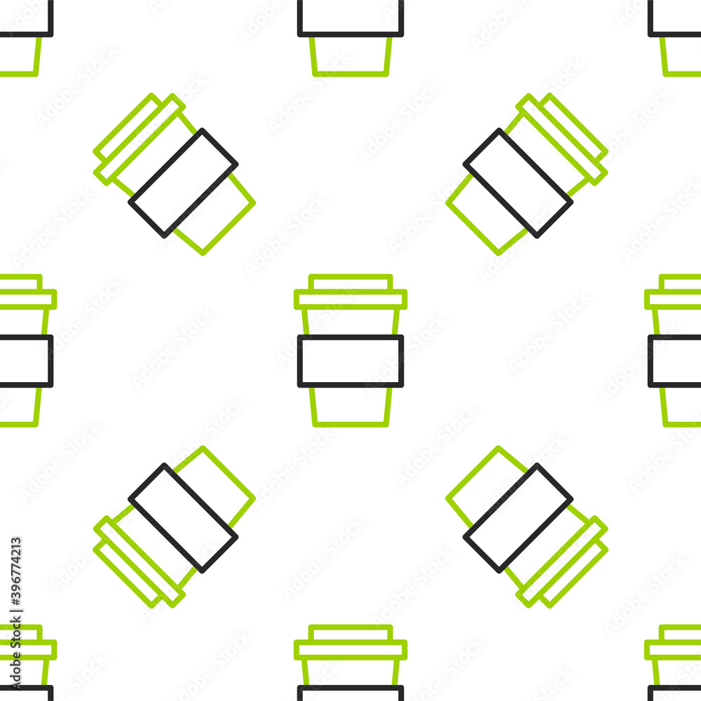 白色背景上的线条咖啡杯图标隔离无缝图案。矢量插图。
