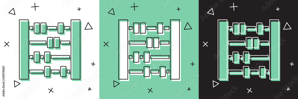 Set Abacus icon isolated on white and green, black background. Traditional counting frame. Education