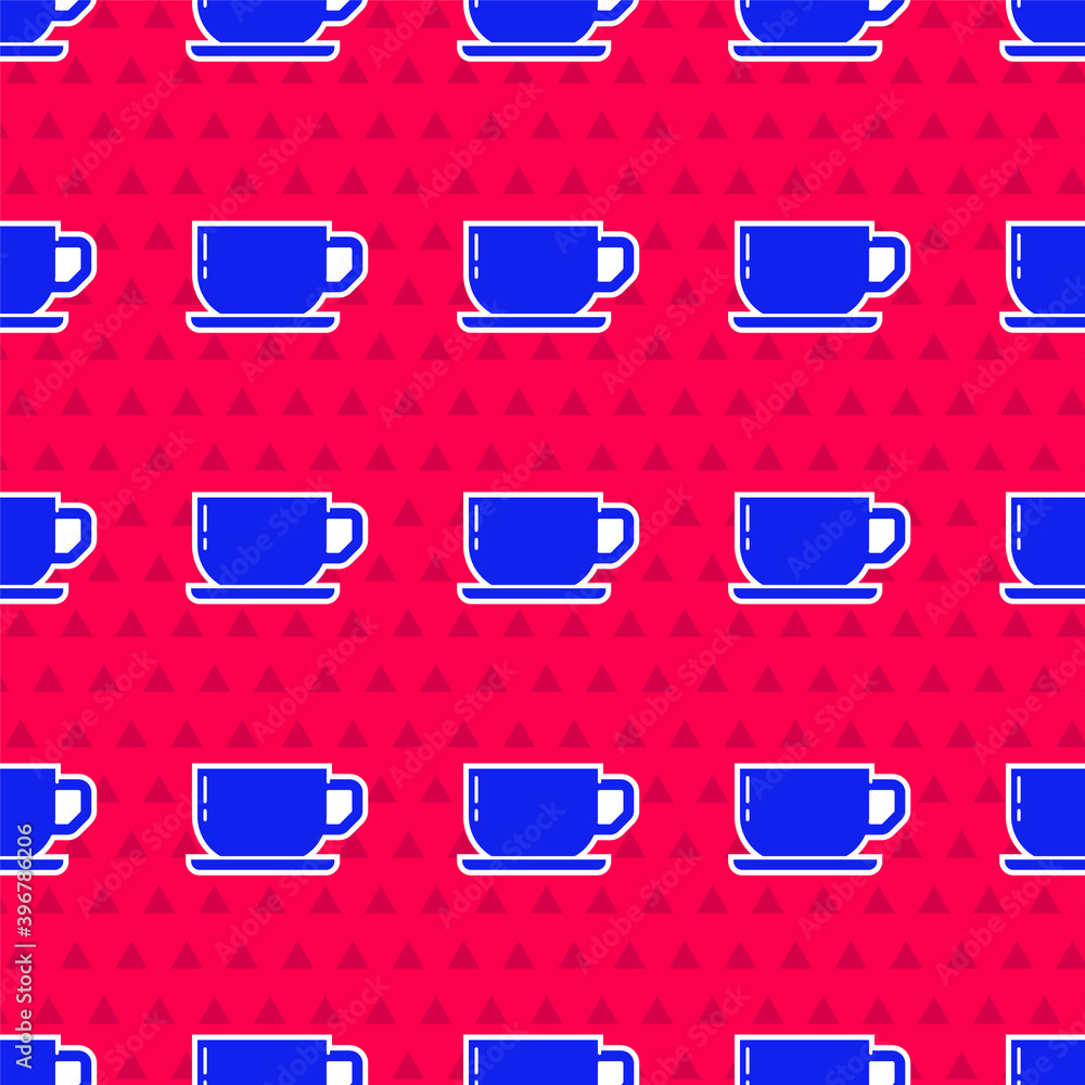 Blue Coffee cup icon isolated seamless pattern on red background. Tea cup. Hot drink coffee. Vector.