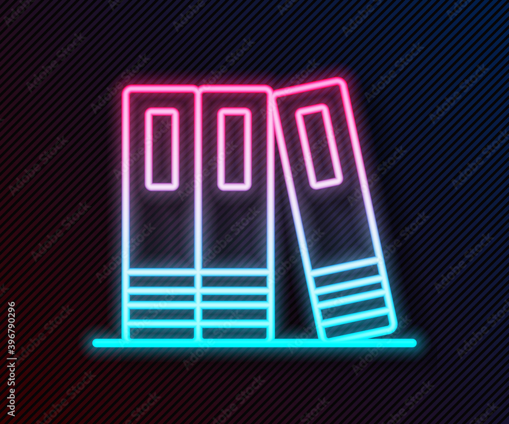 Glowing neon line Office folders with papers and documents icon isolated on black background. Office