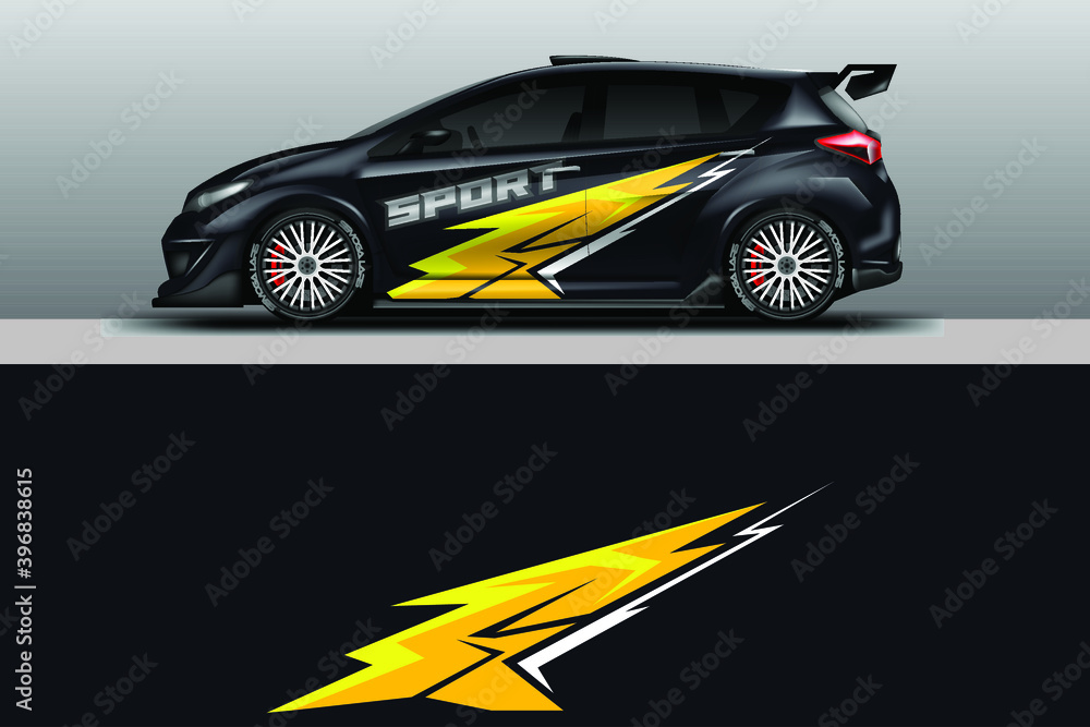 Vector Car Wrap Design，Supercar，Rally，Drift。背景赛车图形。准备打印文件。