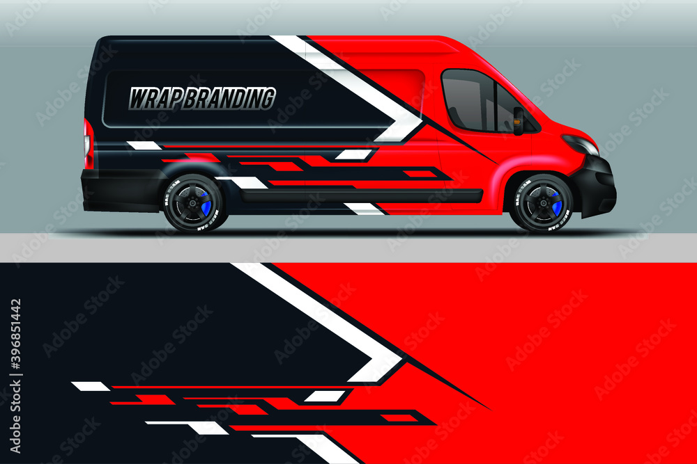 Van Wrap Design Livery Vector。车辆背景。准备打印文件。