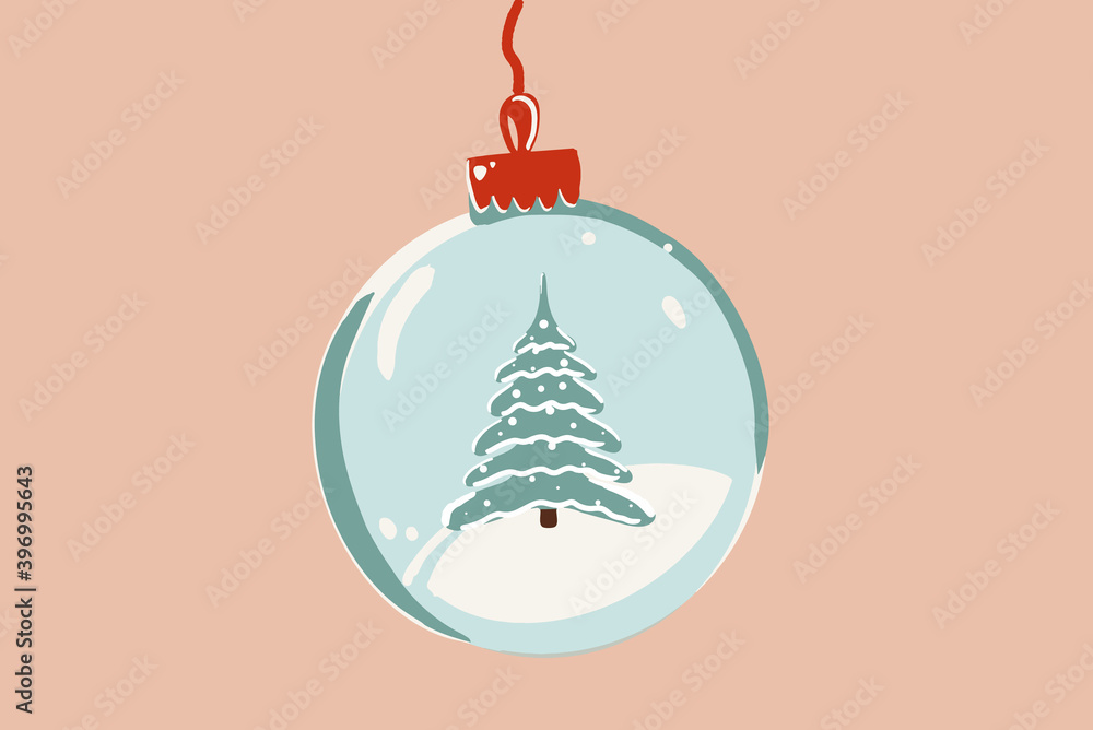 Vector illustration of a Christmas ball with Christmas tree on the background