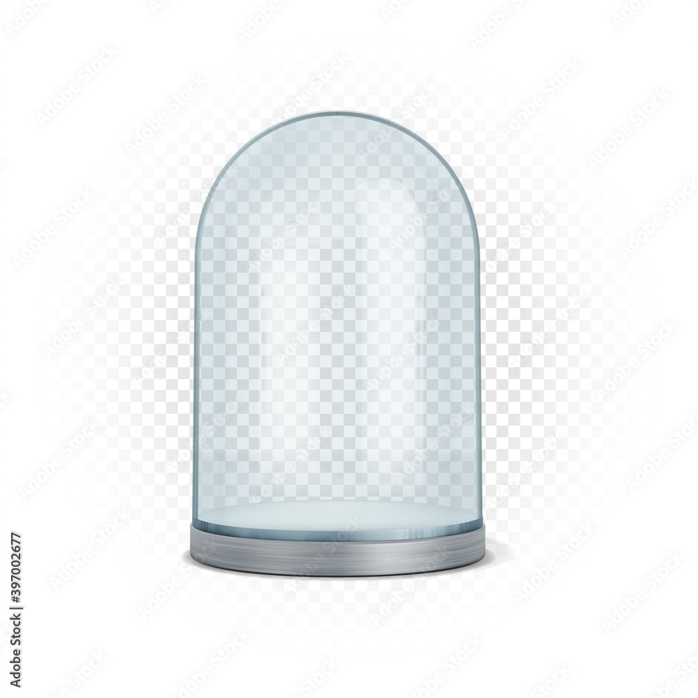 Glass, rounded, elongated showcase of an exhibition or gallery, vector illustration of a mockup