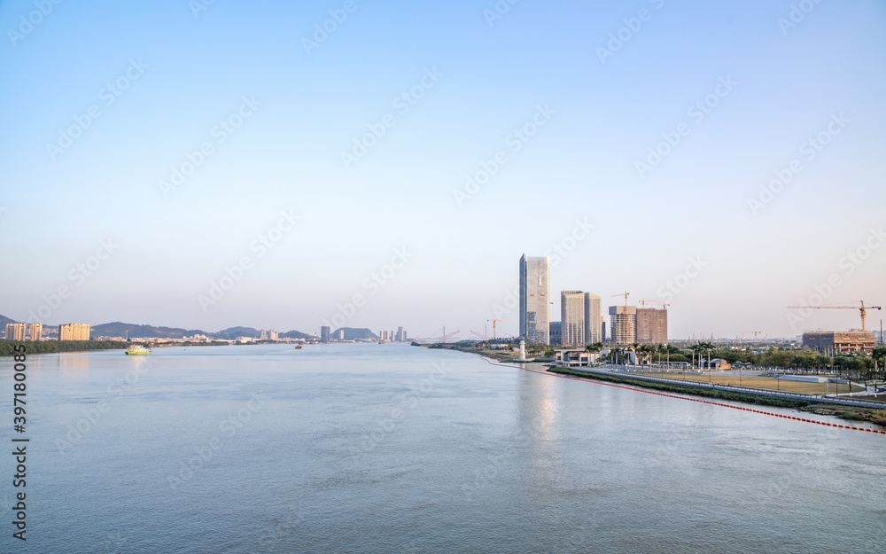 中国广州南沙珍珠湾灵山岛建海湾风景