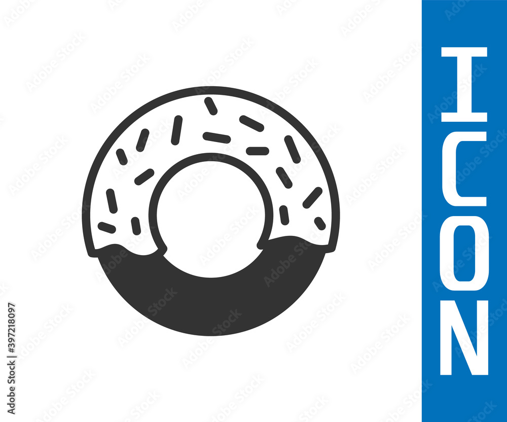 Grey Donut with sweet glaze icon isolated on white background. Vector.