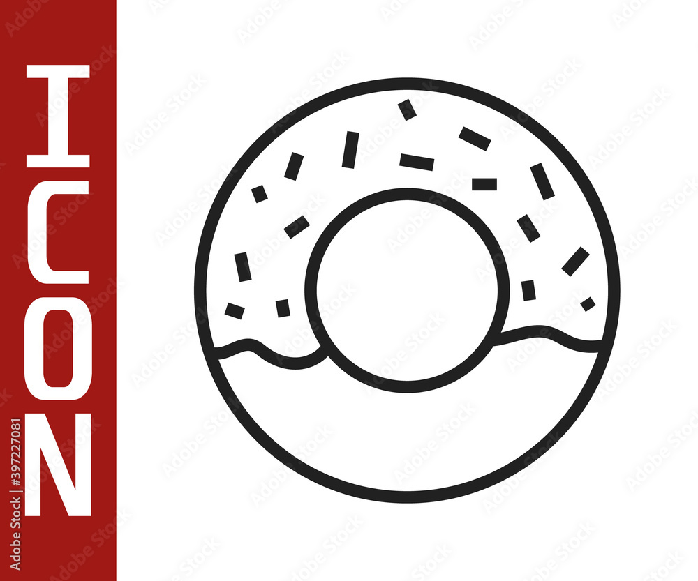 Black line Donut with sweet glaze icon isolated on white background. Vector.