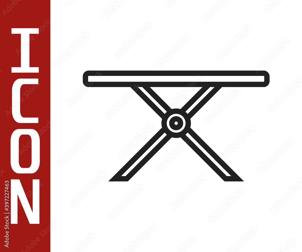 Black line Ironing board icon isolated on white background. Steam iron. Vector.