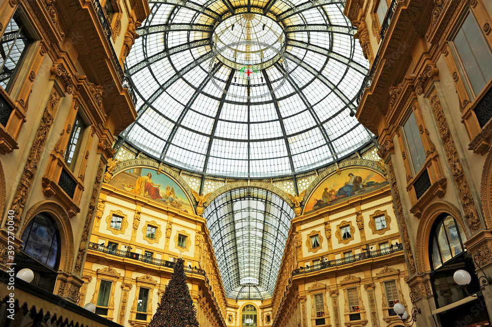 Gallery - Galleria Vittorio Emanuele II in Milan, Lombardy, Italy. Built between 1865 and 1877, it i