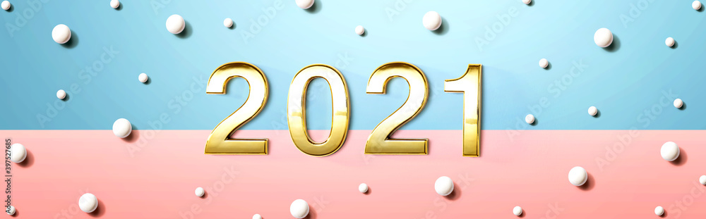 2021 new year theme with white candy dots - flat lay