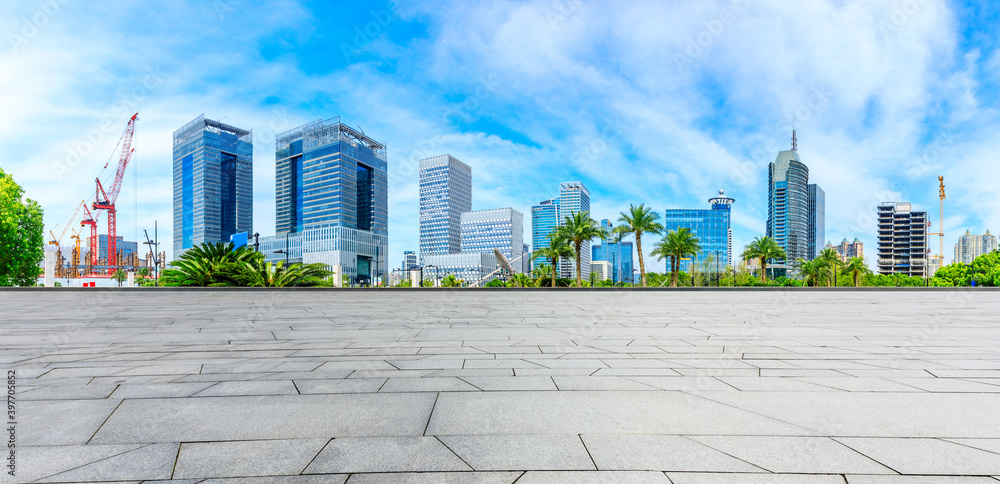 Empty square floor and financial district buildings in Shanghai,China.