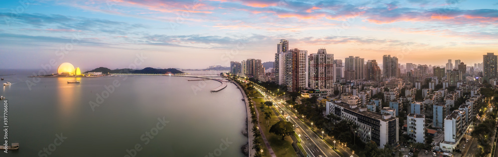 中国珠海城市建筑景观航拍夜景