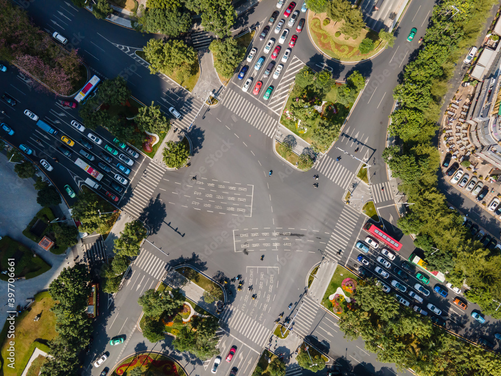 城市道路交叉口鸟瞰图