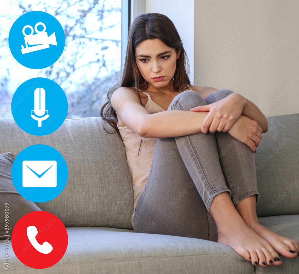 Interface of software used by depressed young woman for online consultation with psychologist