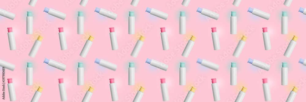 Set of cosmetic products on color background