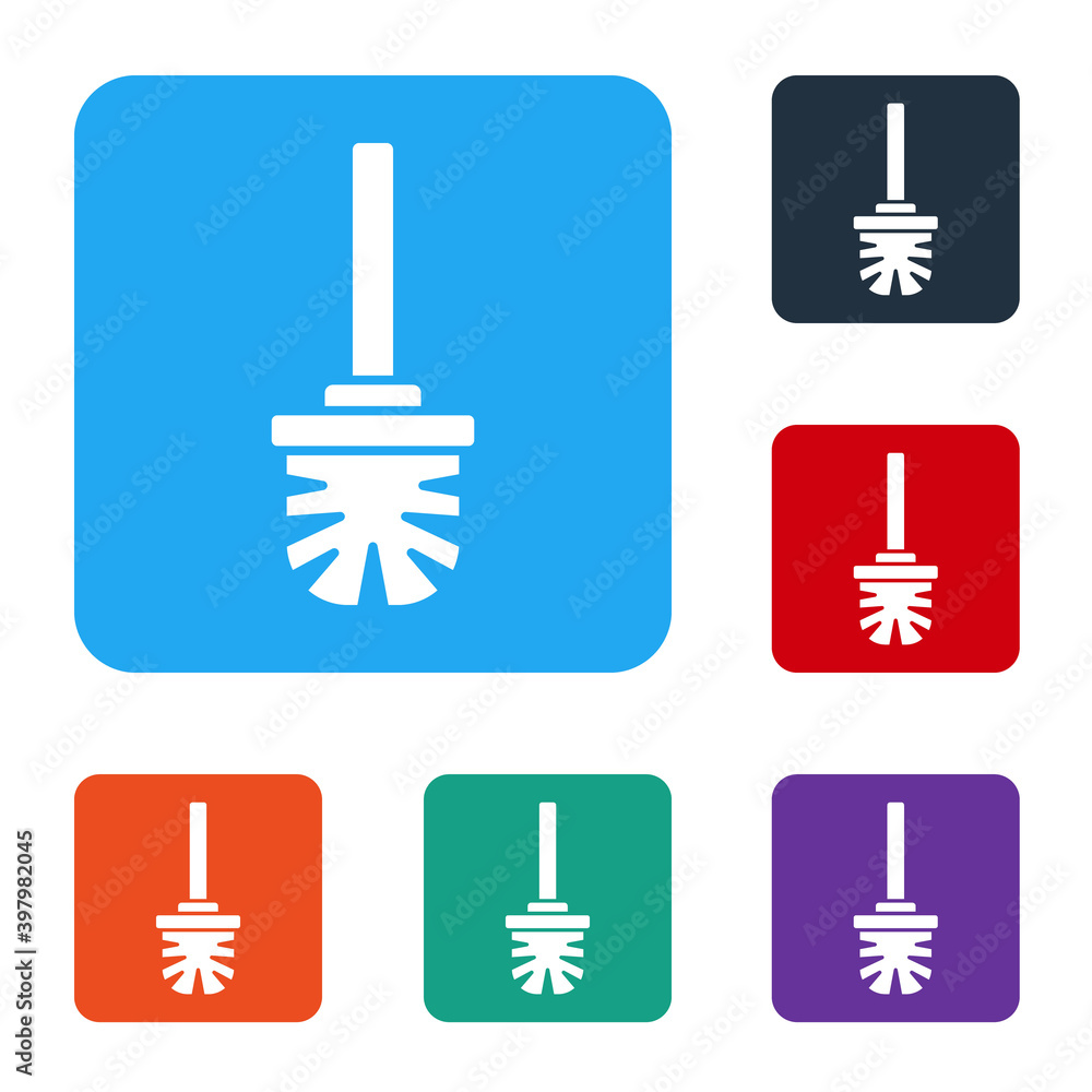 白色马桶刷图标隔离在白色背景上。将图标设置为彩色方形按钮。矢量。