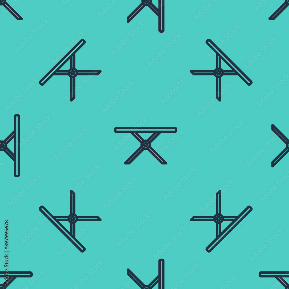 Black line Ironing board icon isolated seamless pattern on green background. Steam iron. Vector.