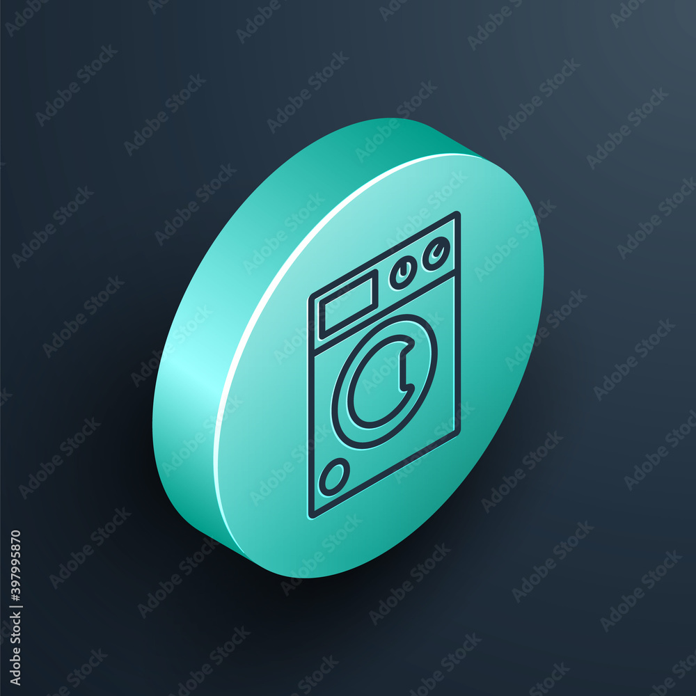 Isometric line Washer icon isolated on black background. Washing machine icon. Clothes washer - laun