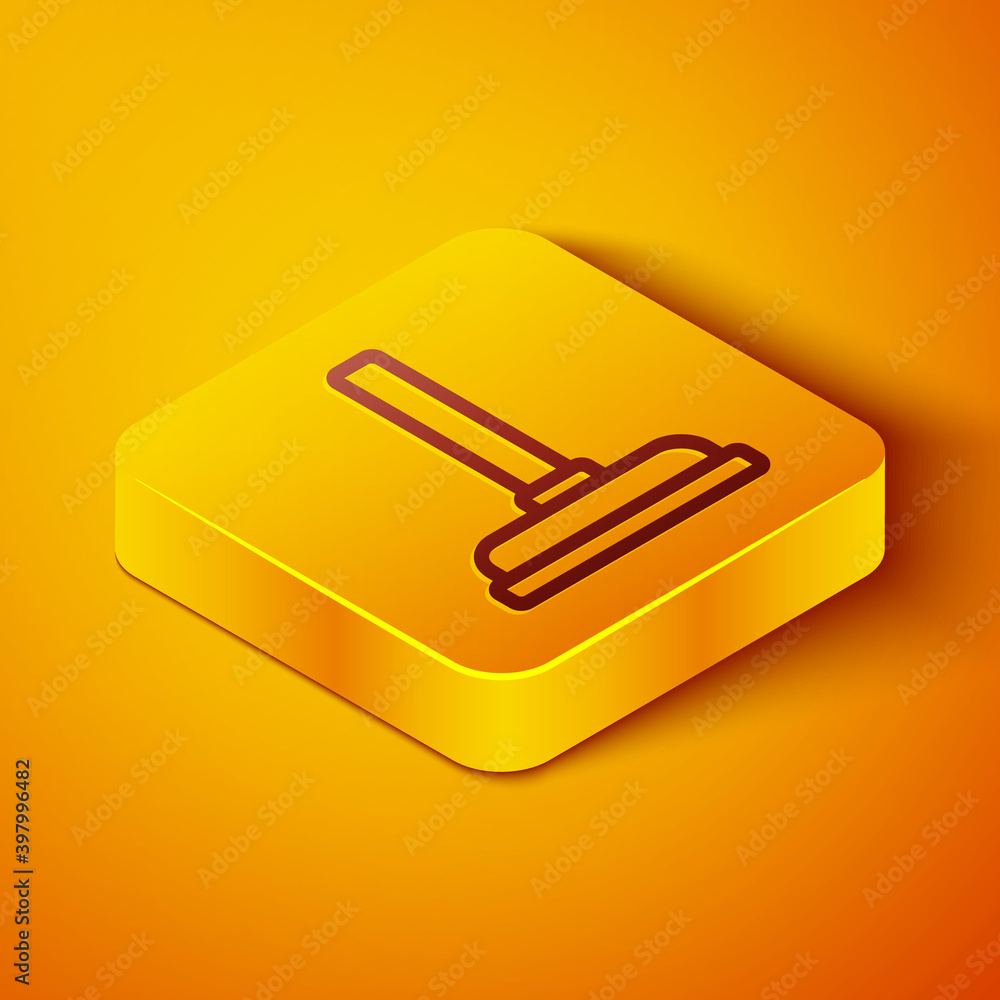 Isometric line Rubber plunger with wooden handle for pipe cleaning icon isolated on orange backgroun