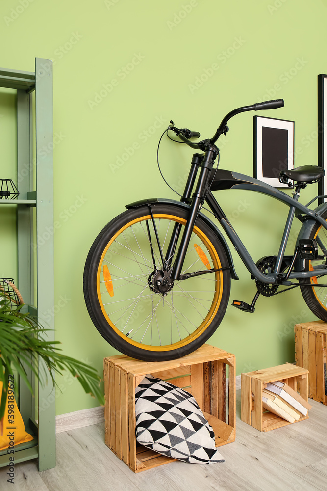 Interior of modern room with bicycle