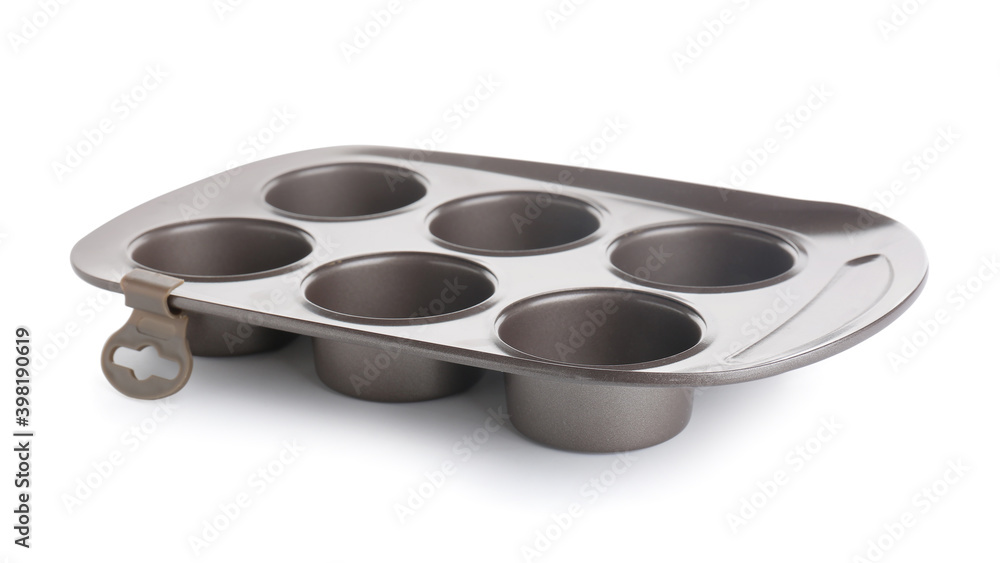 Muffin tray on white background