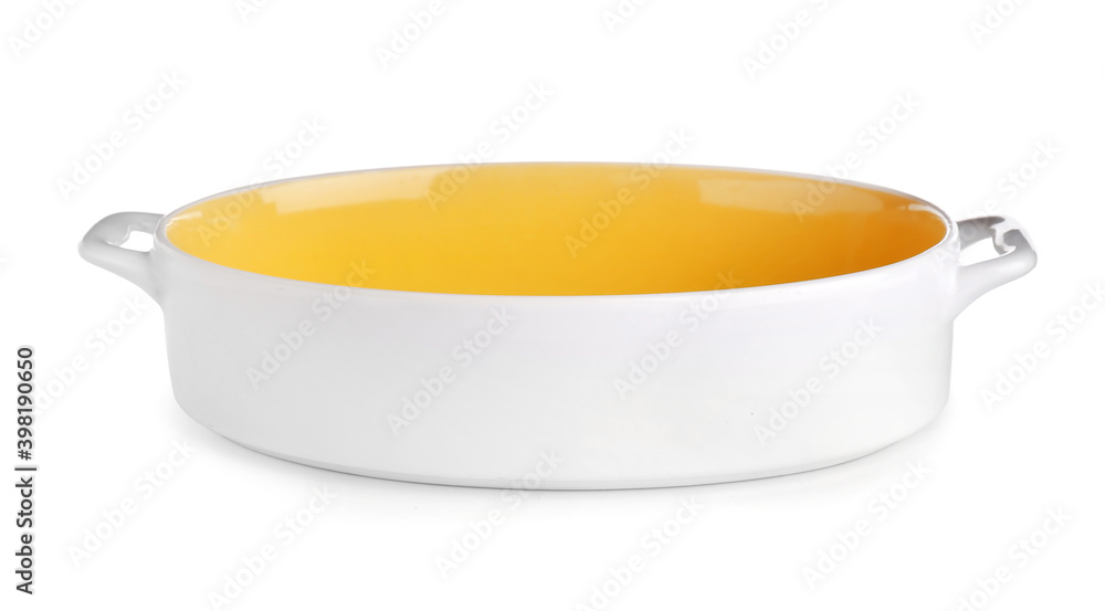 Baking dish on white background