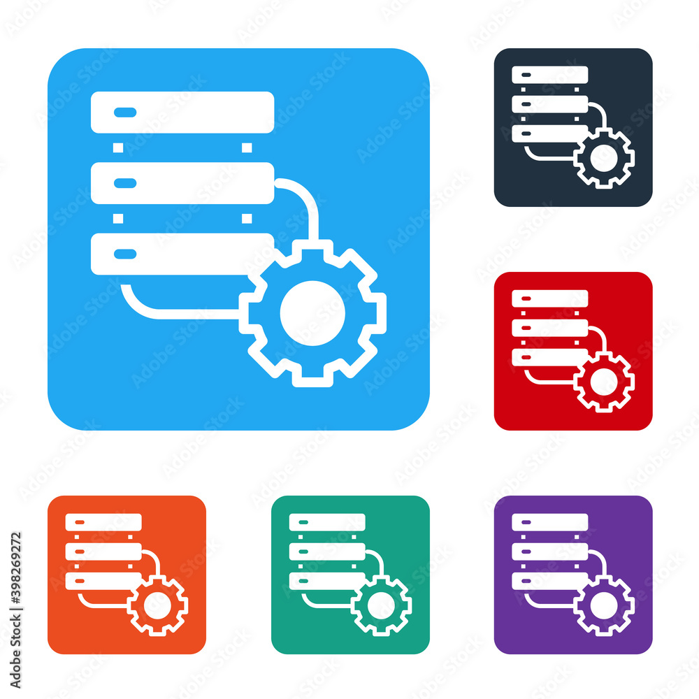 白色服务器和设备图标隔离在白色背景上。调整应用程序、服务概念、设置选项