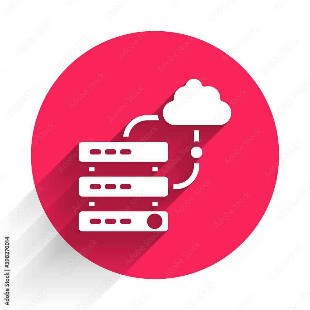 White Network cloud connection icon isolated with long shadow background. Social technology. Cloud c