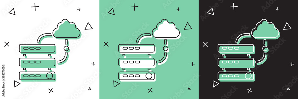 Set Network cloud connection icon isolated on white and green, black background. Social technology. 