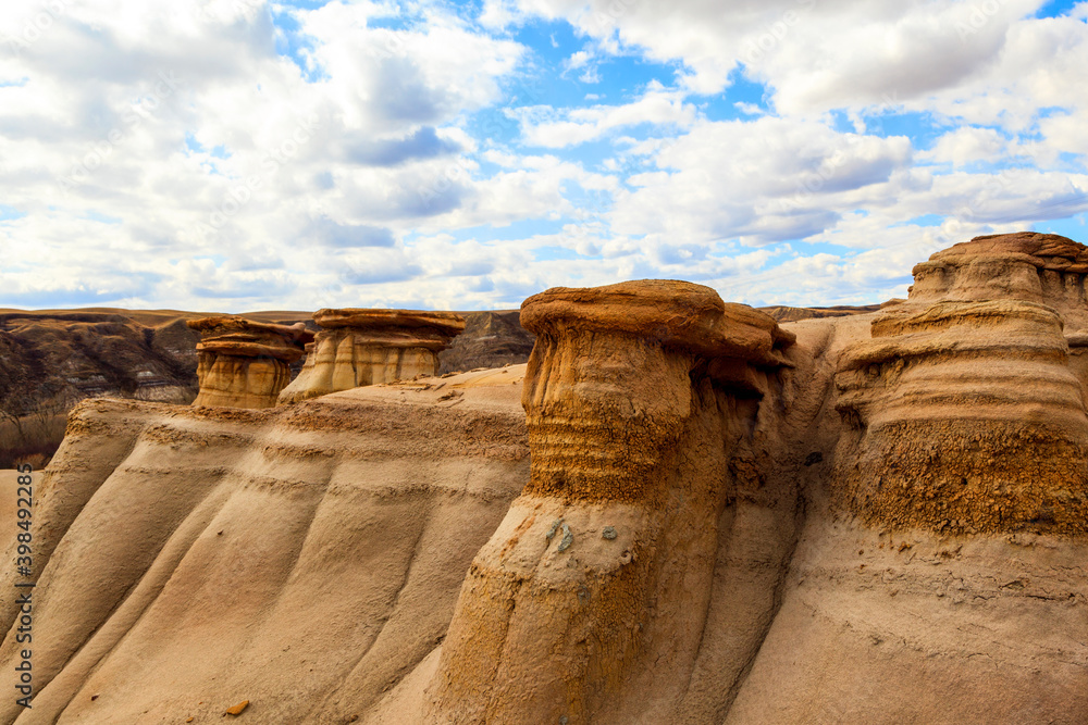 Drumheller badlands at the Dinosaur Provincial Park in Alberta, where rich deposits of fossils and d