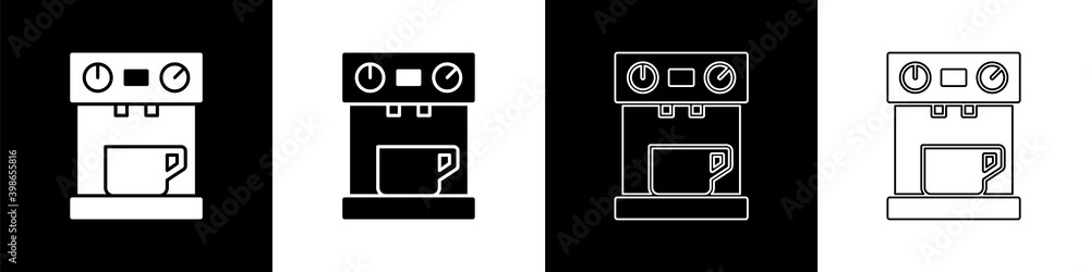 将咖啡机图标设置为黑白背景。矢量。