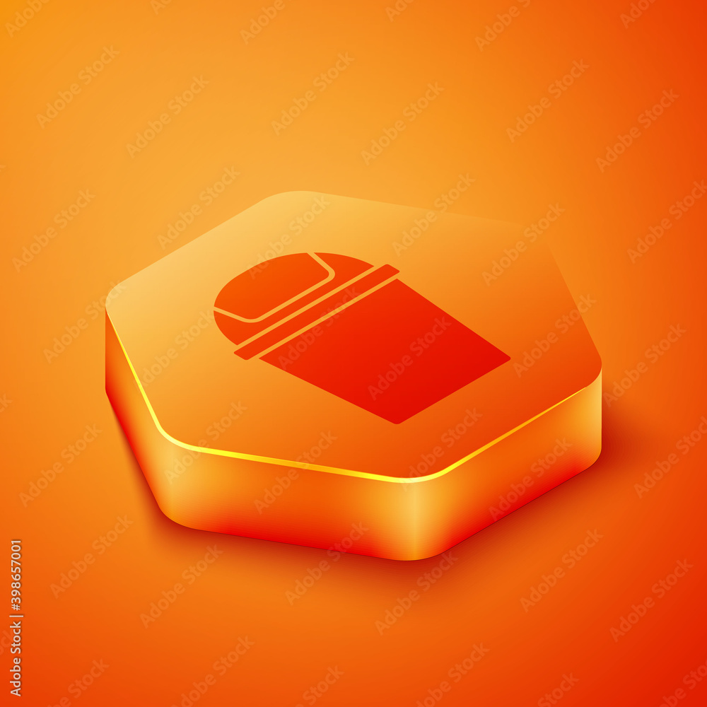 Isometric Trash can icon isolated on orange background. Garbage bin sign. Recycle basket icon. Offic