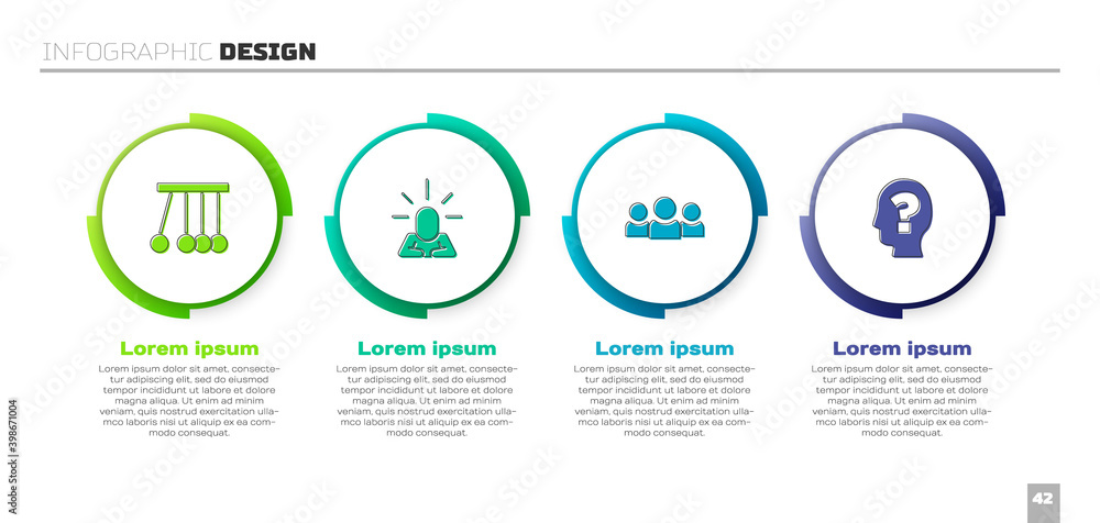 用问号设置钟摆、抑郁症、用户组和头部。商业信息图表模板。Ve