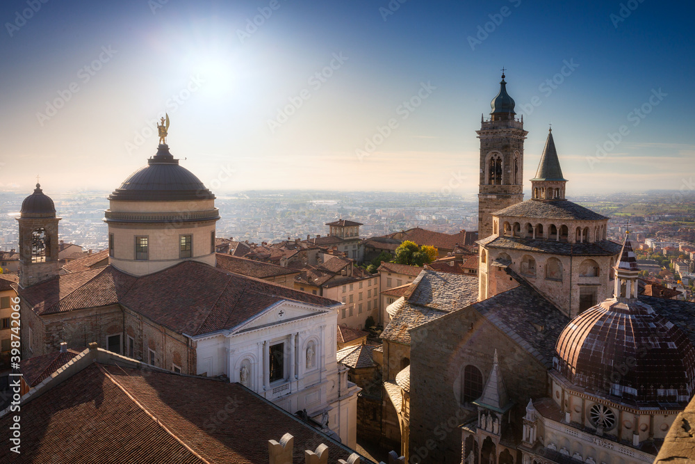 Beautiful architecture of the Citta Alta old town in Bergamo, Italy