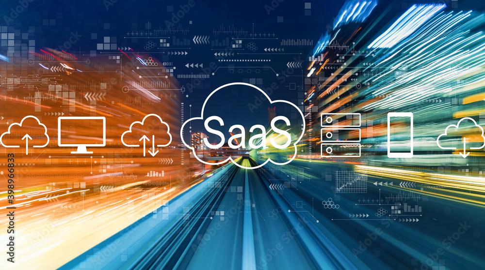 SaaS-软件即服务概念，具有抽象的高速技术运动模糊