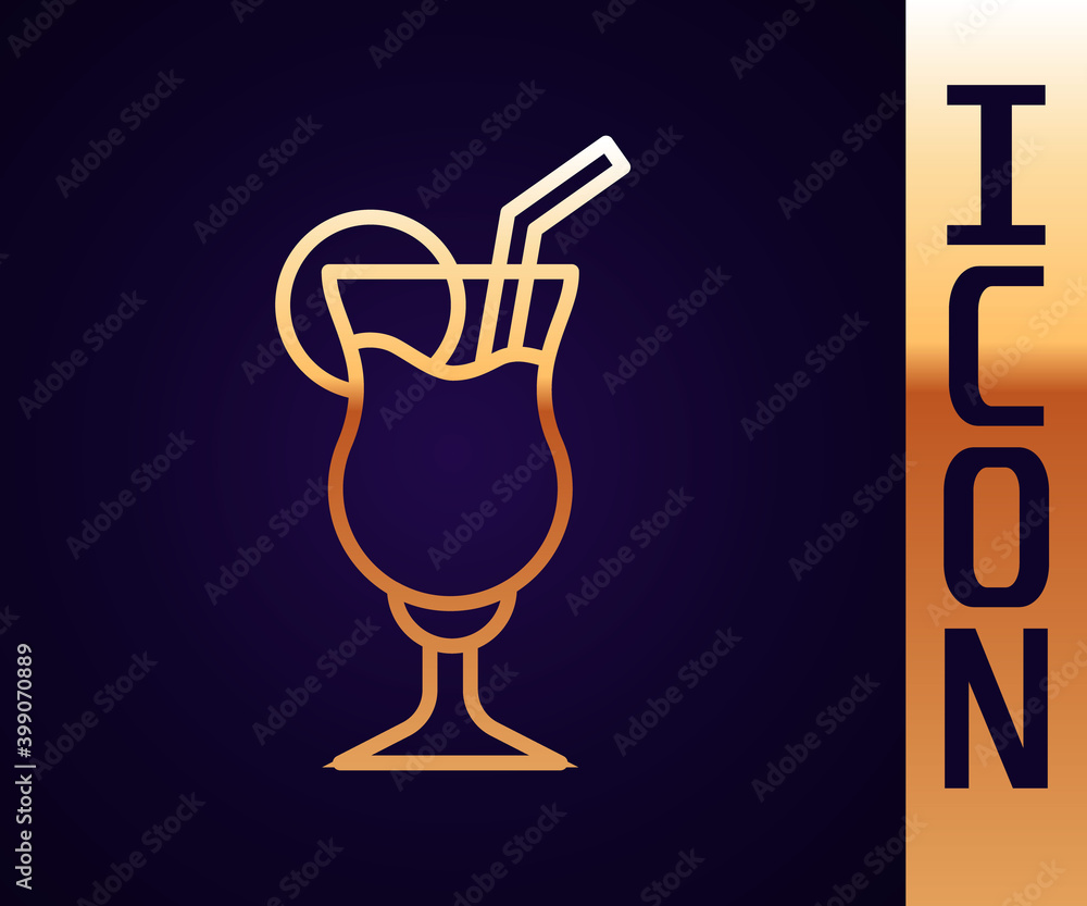 Gold line Cocktail and alcohol drink icon isolated on black background. Vector.