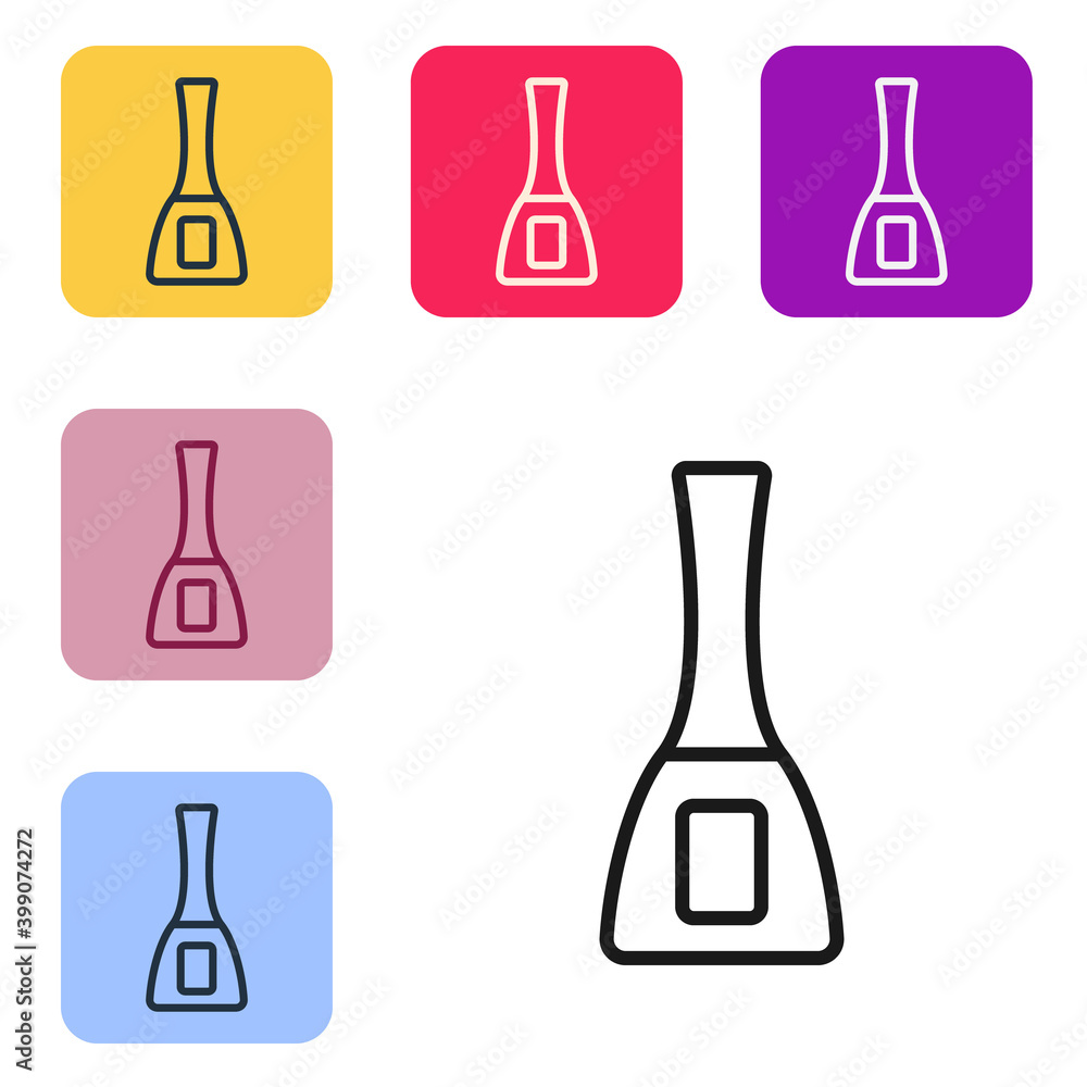 黑线指甲油瓶图标隔离在白色背景上。将图标设置为彩色方形按钮。