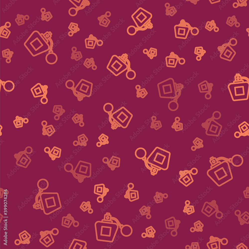 Brown line Perfume icon isolated seamless pattern on red background. Vector.