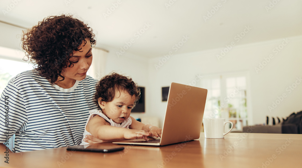 Working mom at home with child