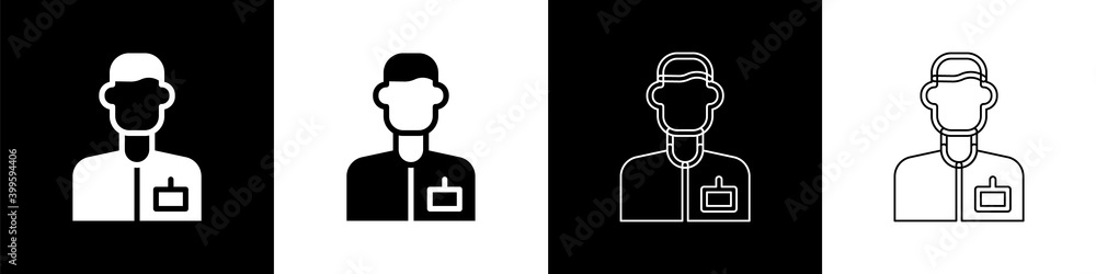 Set Analyst engineer icon isolated on black and white background. Vector.