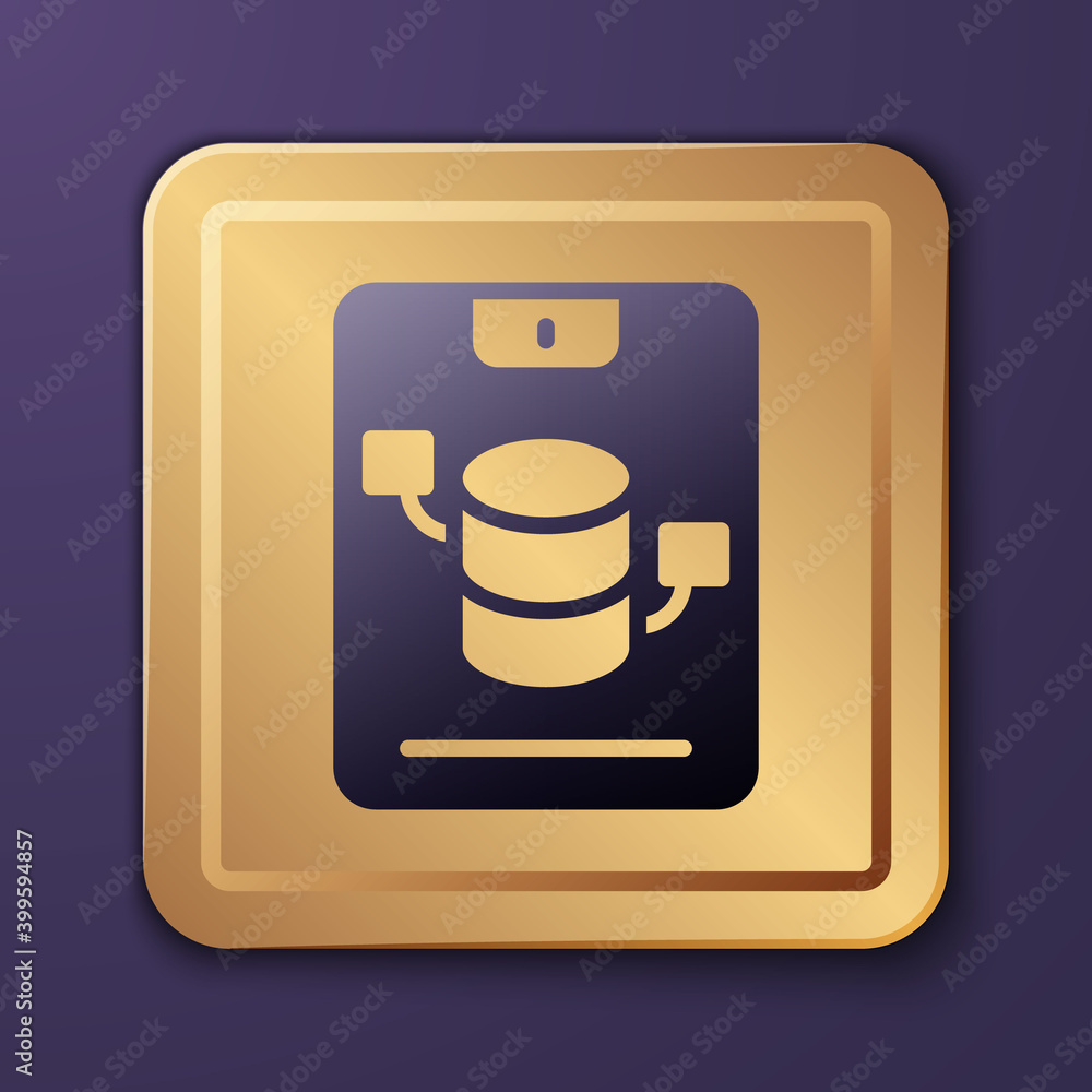 Purple Server, Data, Web Hosting icon isolated on purple background. Gold square button. Vector.