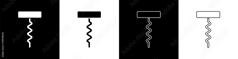 将葡萄酒开瓶器图标隔离在黑白背景上。矢量。