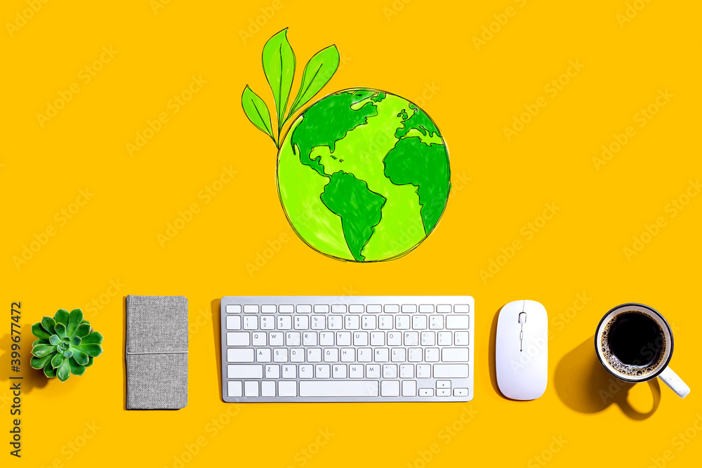 Save earth concept with a computer keyboard and a mouse