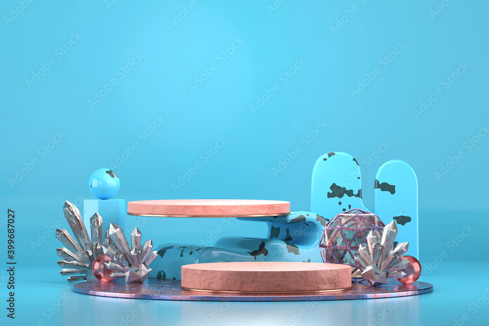 Abstract stage product display showcase with decorations 3d rendering