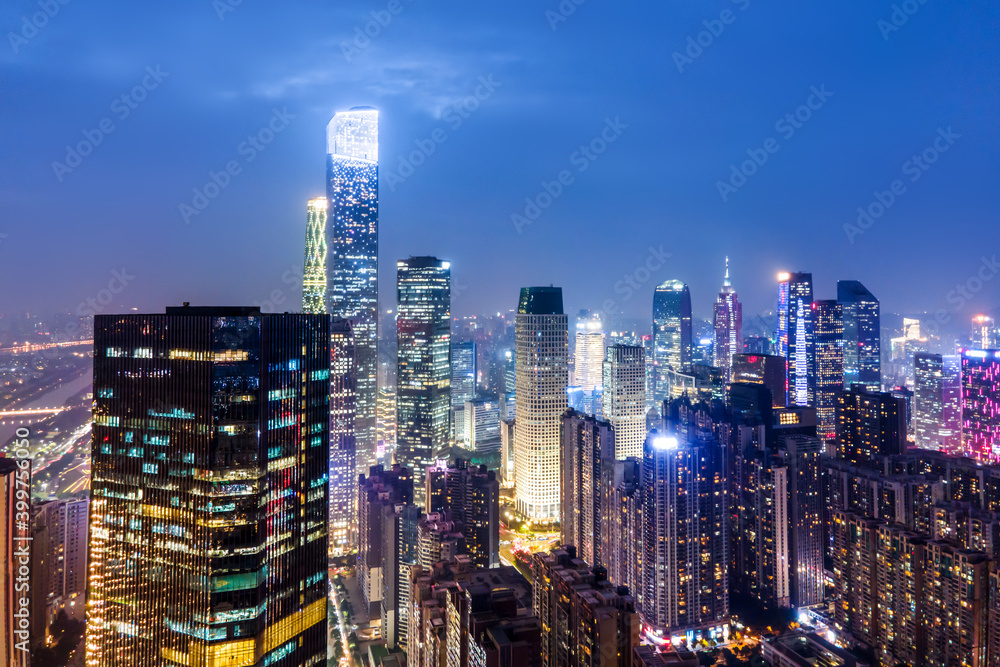 航拍中国现代城市建筑景观夜景