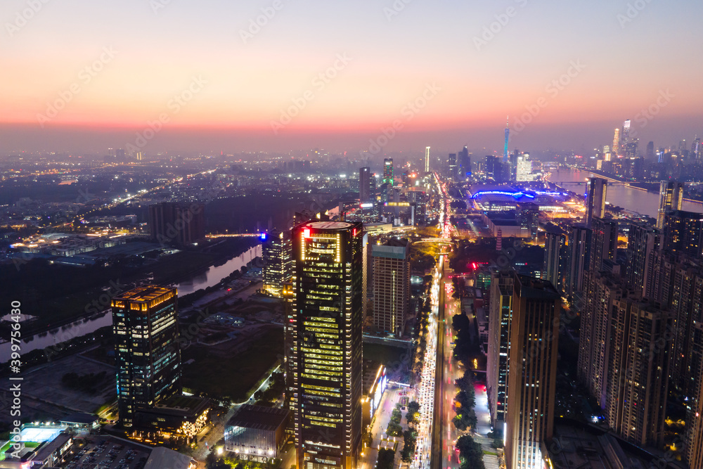 航拍中国现代城市建筑景观夜景